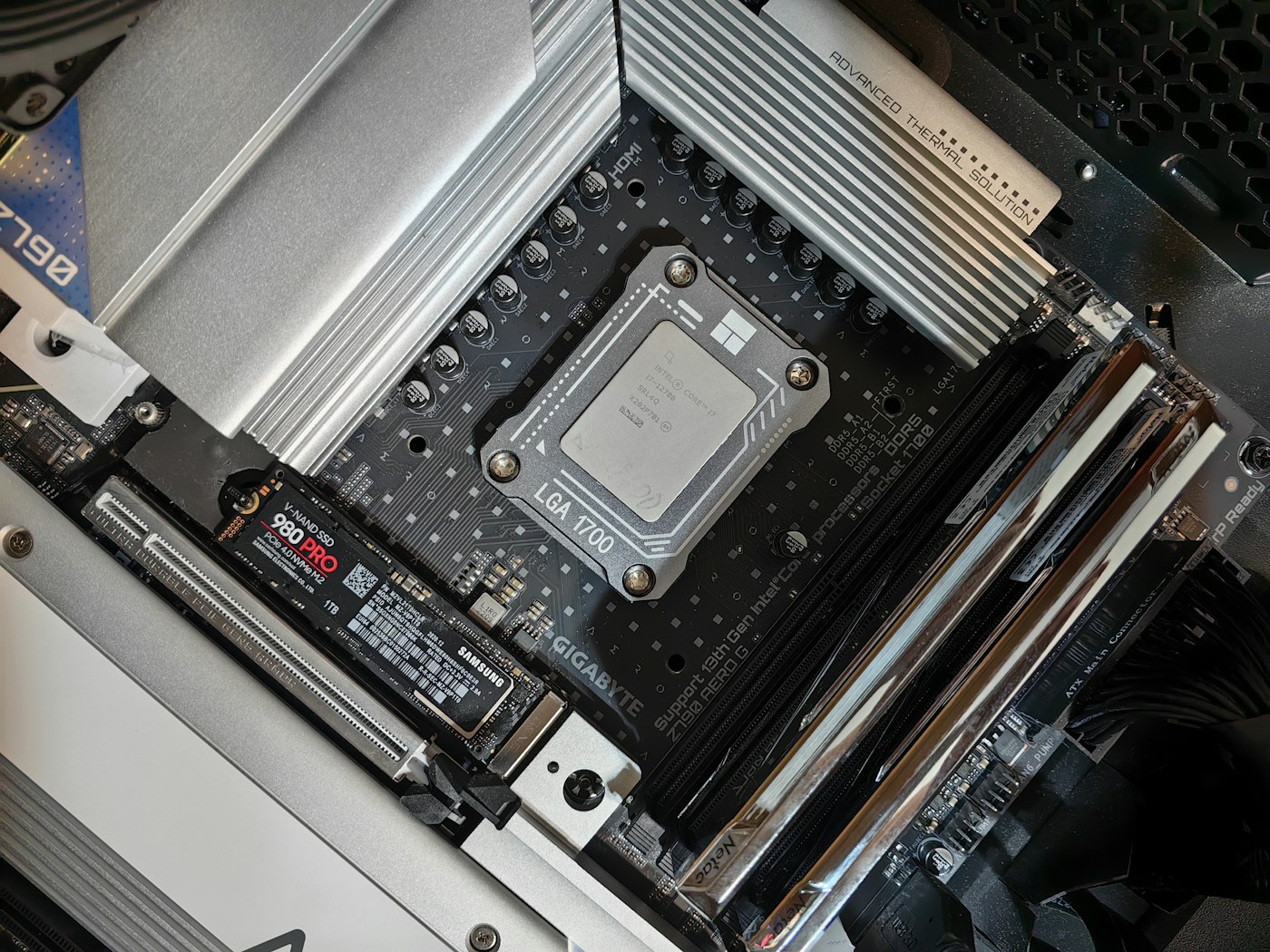 Close-up of computer motherboard and components